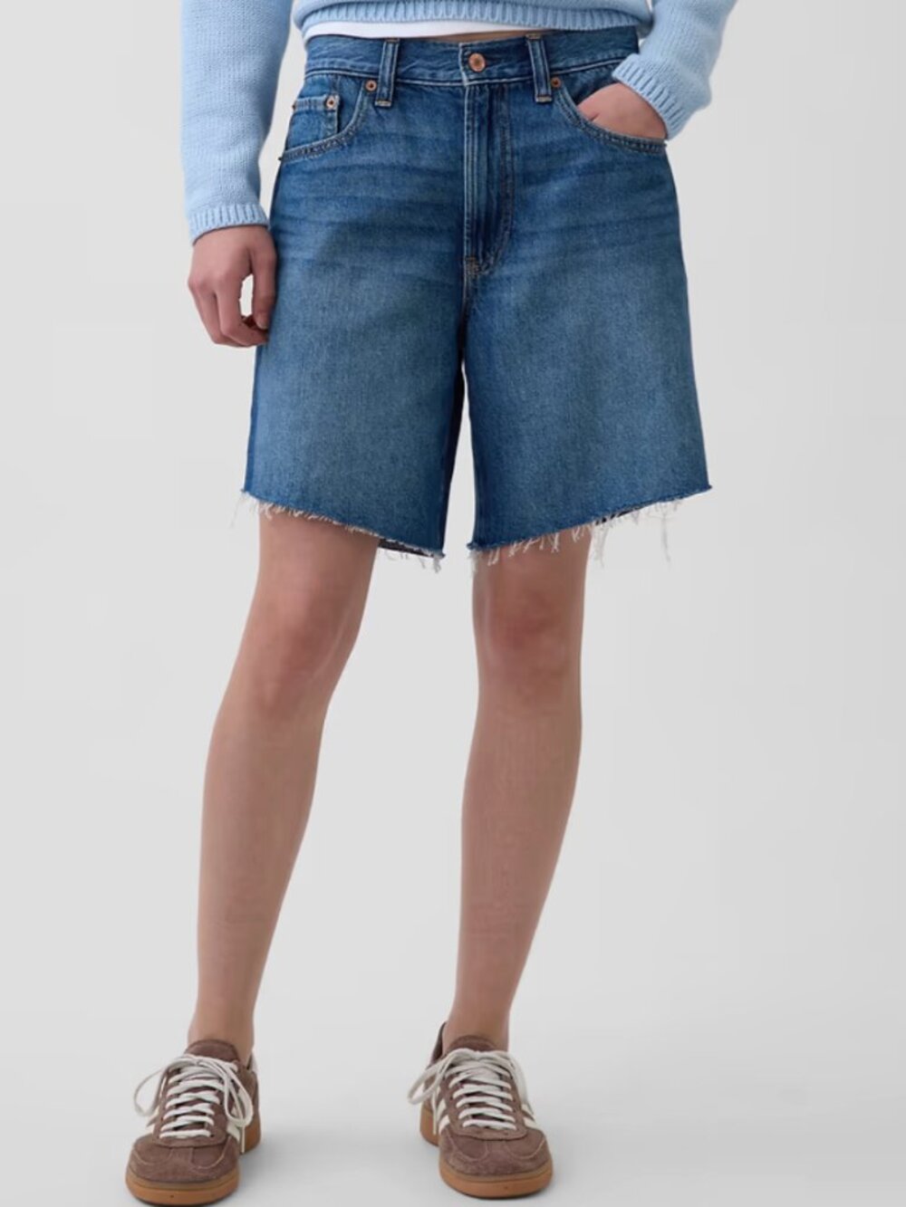 8" Mid Rise Loose Denim Bermuda Shorts